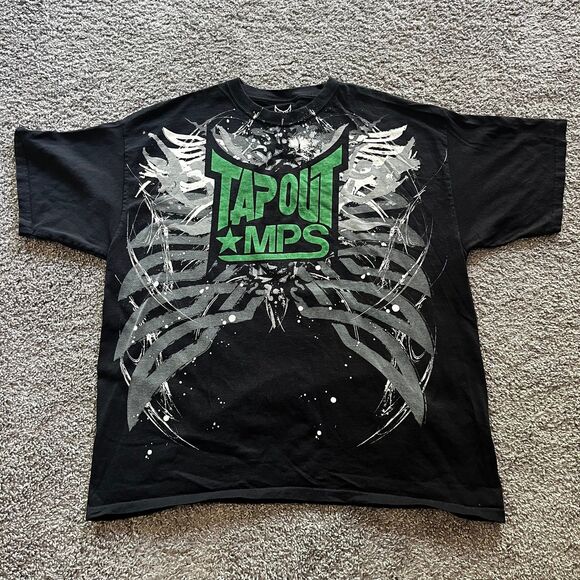 VTG Y2K Tapout MPS Skeleton T Shirt Black Green Tap Out Mens Size 2XL - Picture 1 of 6